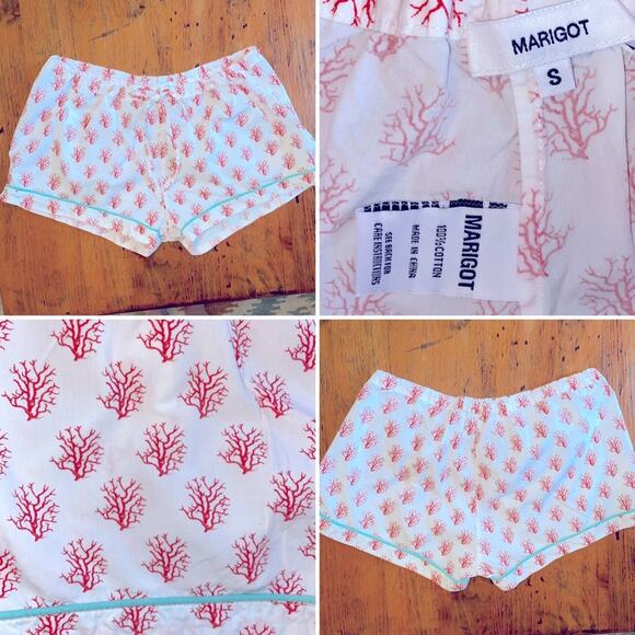 Marigot Coral Block Print Short Pajama Sleep Short Boxer Small EUC - Picture 1 of 10